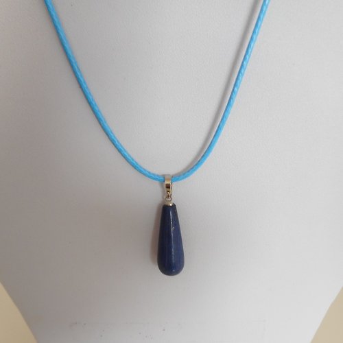 Collier lapis-lazuli pierre bleue avec cordon coton ciré bleu