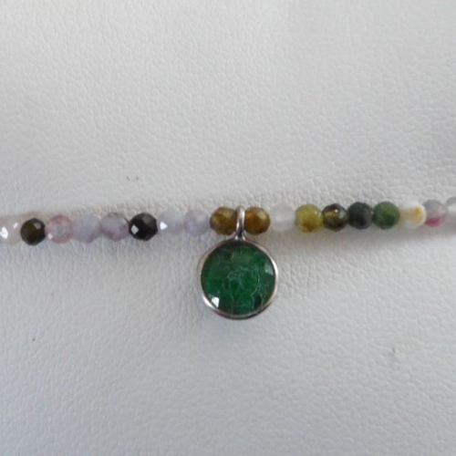 Bracelet tourmaline pendentif jade vert