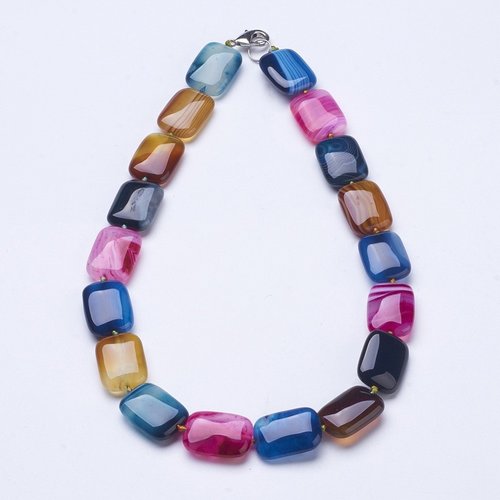 Collier agate multicolore rectangles  "gaieté"