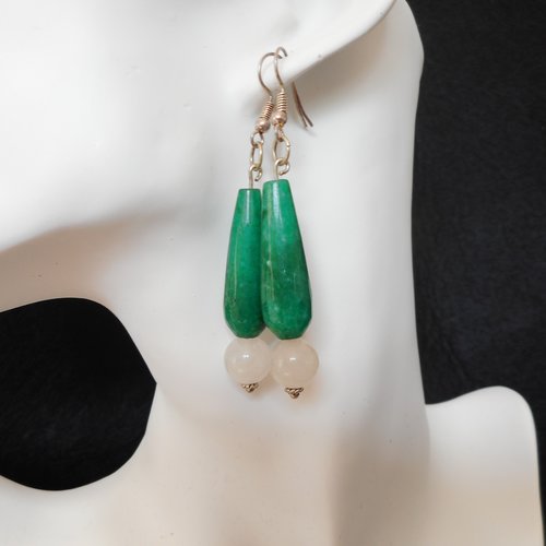 Boucles d´oreilles jade vert quartz blanc