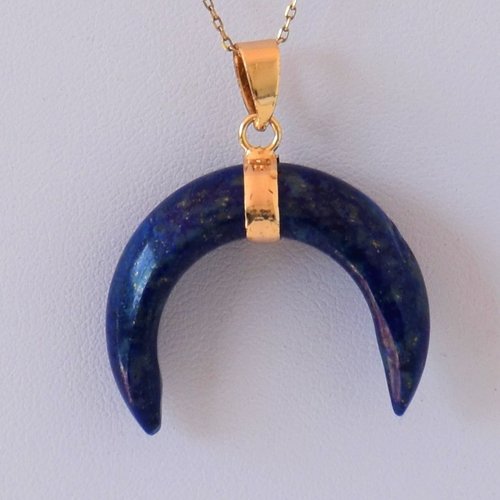 Collier lune chaîne plaqué or et lune lapis-lazuli de 3.5 cm