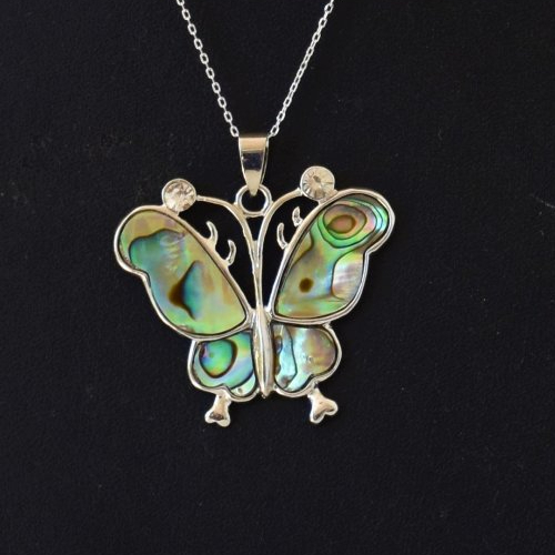 Collier papillon nacre abalone pendentif de 4 cm