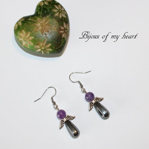 Boucle d'oreille hématite.et améthyste