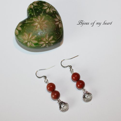 Boucle d'oreille jaspé rouge