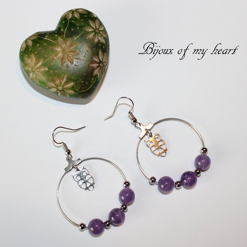 Boucle d'oreille anneau améthyste
