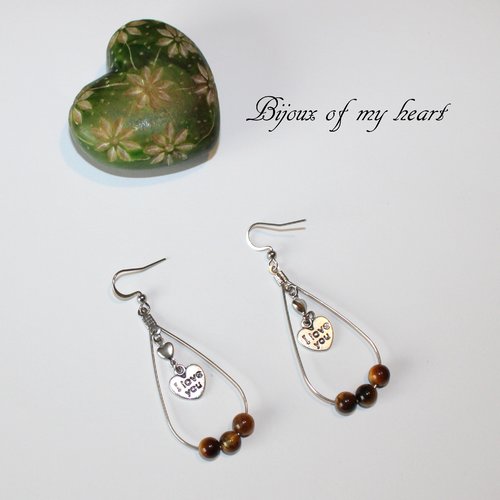 Boucle d'oreille anneau goutte oeil de tigre