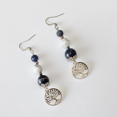 Boucle d'oreille en sodalite et howlite