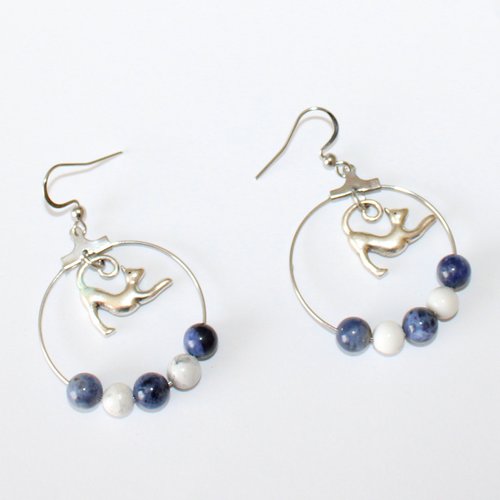 Boucle d'oreille anneau en sodalite et howlite