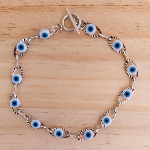 Bracelet œil bleu nazar acier inoxydable, bijou protection mauvais œil.
