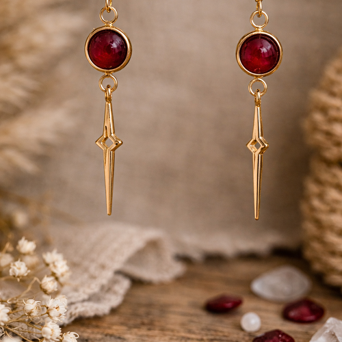 Boucles d’oreilles élégantes avec pierre rouge