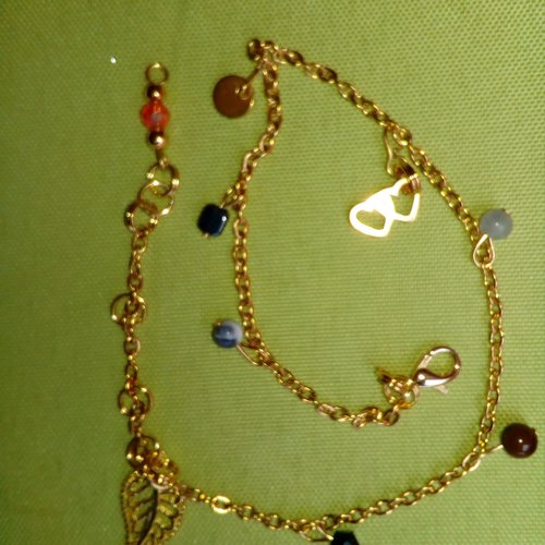 Bracelet de cheville avec des pierres naturelle,2coeurs
