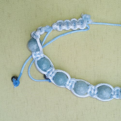 Bracelet schamballa, aigue-marine,8mm
