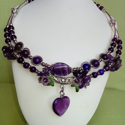 Collier, double, ametiste et fluorite