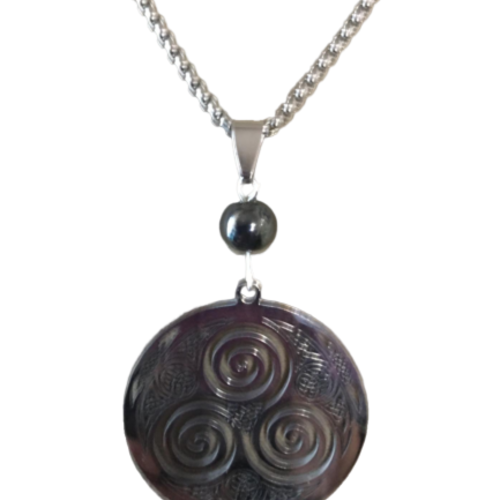 Pendentif triskel acier inoxydable hématite