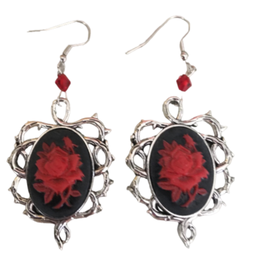 Boucles  d oreilles camées roses rouges