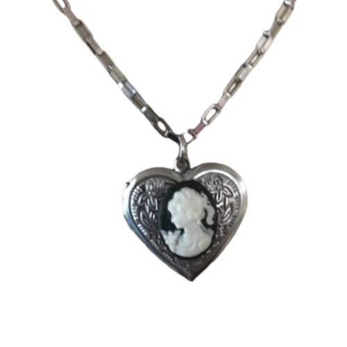 Pendentif coeur porte photo camée marie antoinette acier inoxydable