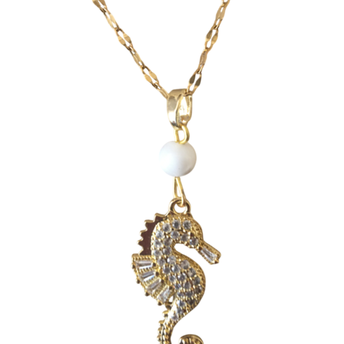 Pendentif hypocampe et nacre acier inoxydable