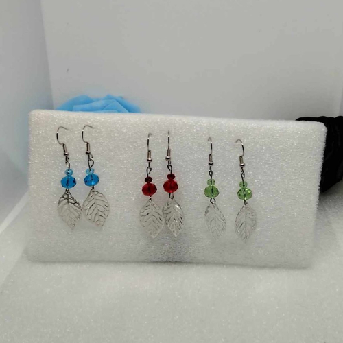 Boucles d'oreilles feuille, bleu