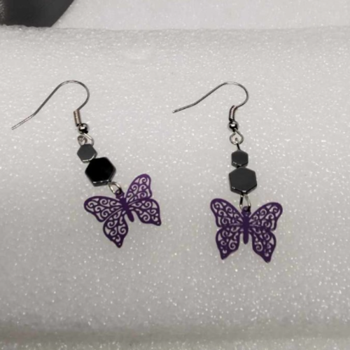 Boucles d'oreilles papillon, perles naturelles