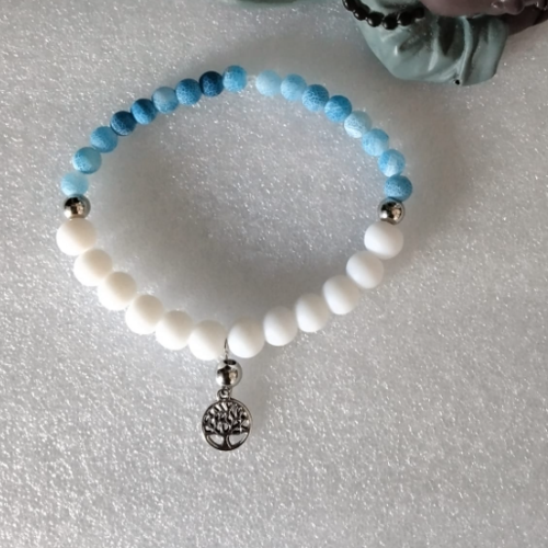 Bracelet arbre de vie perles naturelles agate bleu