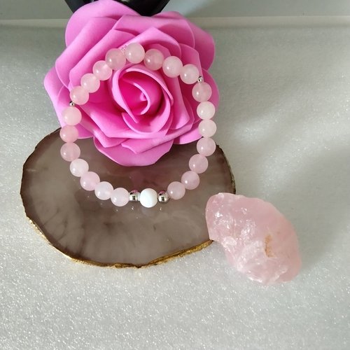 Bracelet perles naturelles quartz rose