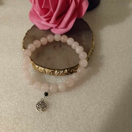 Bracelet arbre de vie, perles naturelles quartz rose