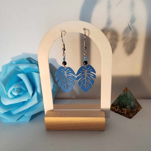 Boucles d'oreilles feuille, inoxydable