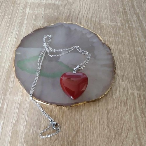 Collier coeur, pierre naturelle