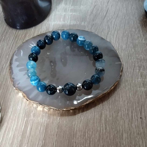 Bracelet perles naturelles, agate bleu