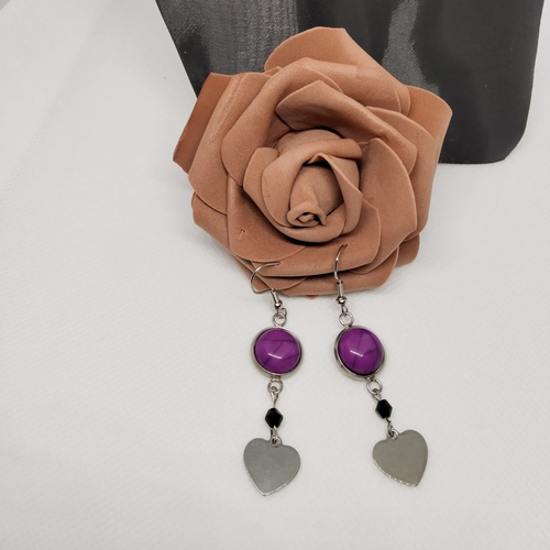 Boucles d'oreilles coeur ,cabochon