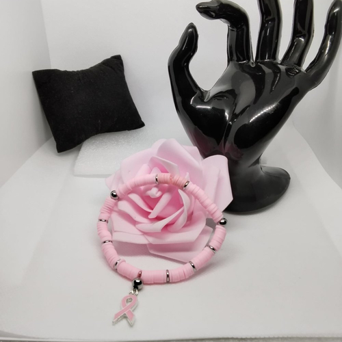 Bracelet octobre rose, heishi