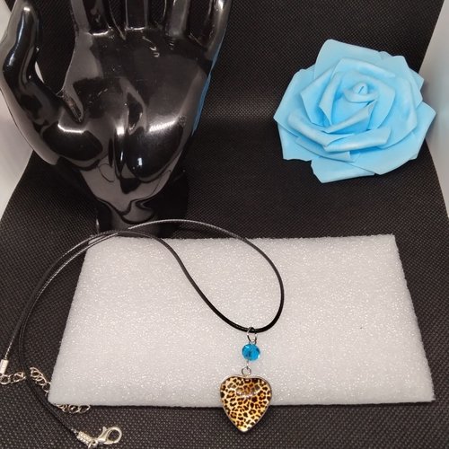 Collier coeur, léopard