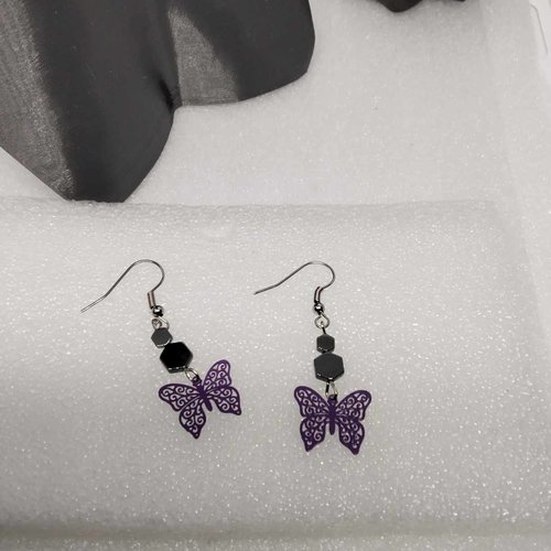 Boucles d'oreilles papillon, perles naturelles