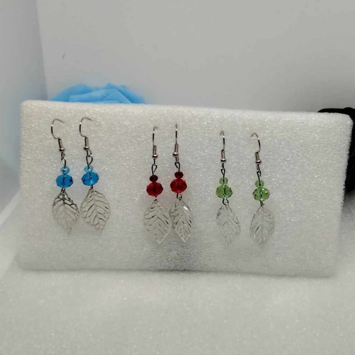 Boucles d'oreilles feuille, rouge
