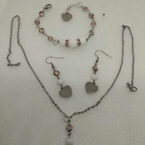 Parure coeur, cristal zirconia rose