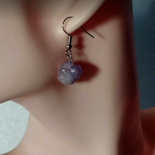 Boucles d'oreilles pendante, pierre améthyste