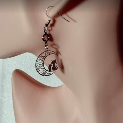 Boucles d'oreilles chat lune