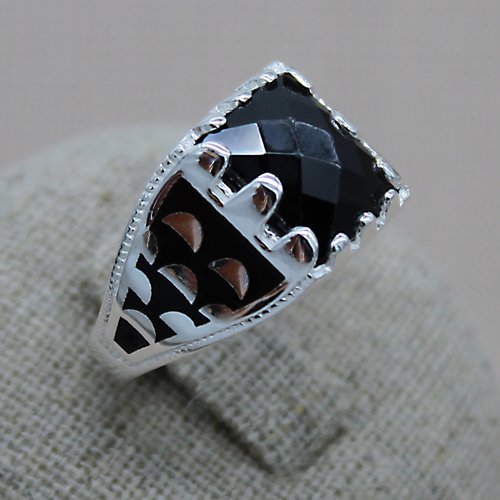 Bague Argent Sterling Onyx Noir - Vintage - Taille 60-61