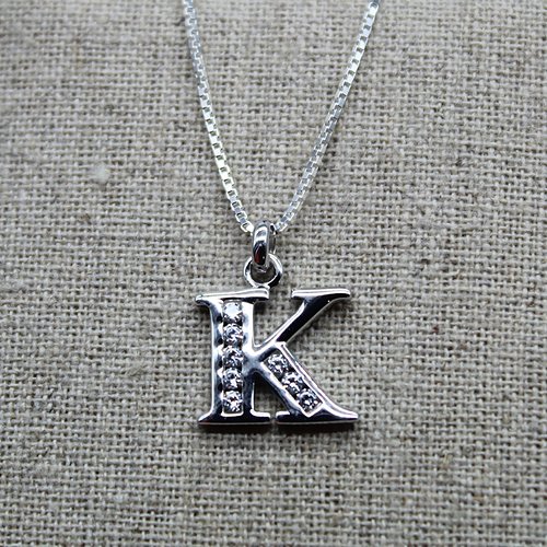 Collier pendentif initiale k, collier argent diamant cz