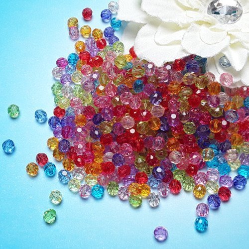 50 perle ronde à facette multicolore de 6mm acrylique
