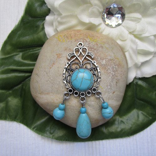 pendentif support de boucles d'oreilles perles turquoise 6.2x2.5cm argent tibétain/pierre de gemme