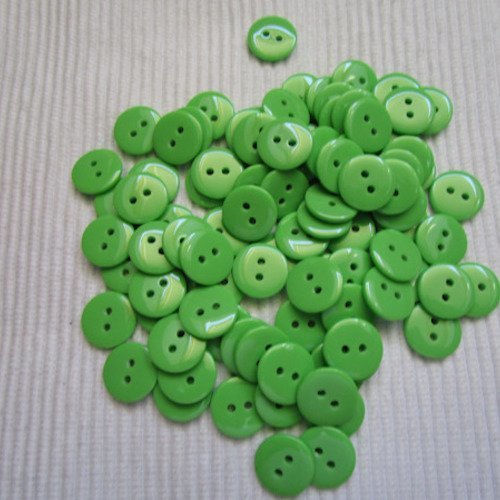 10 boutons de 12.7mm vert résine à 2 trous