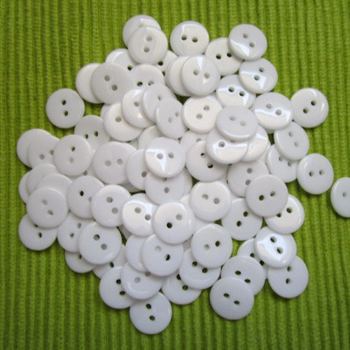 10 boutons de 12.7mm blanc résine à 2 trous
