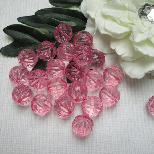 3 perles rose 16mm ciselées acrylique trou de 1.4mm