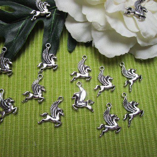  lot de 4 pendentifs breloques "pégase" 3d (cheval ailé divin) 20x15mm argent tibétain