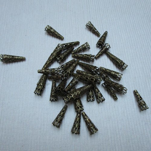  lot de 8 coupelles calottes cônes filigrane bronze 23x9mm trou de 8mm