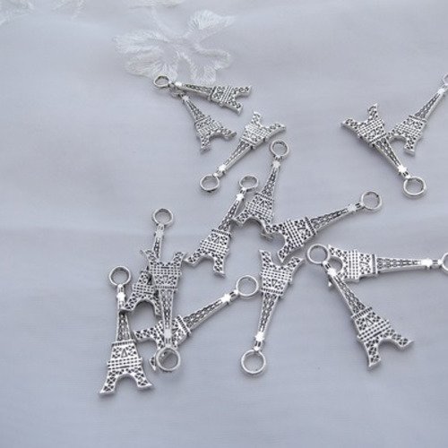 Lot de 3 breloques tour eiffel ciselées argent tibétain 32x12mm