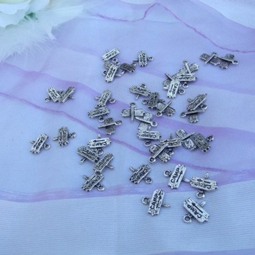  lot de 12 breloques pancarte camp argent tibétain 13x13mm