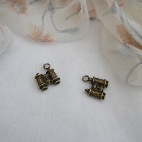 1 breloque jumelle longue vue ciselé resto verso plein bronze 21x17.5x6mm