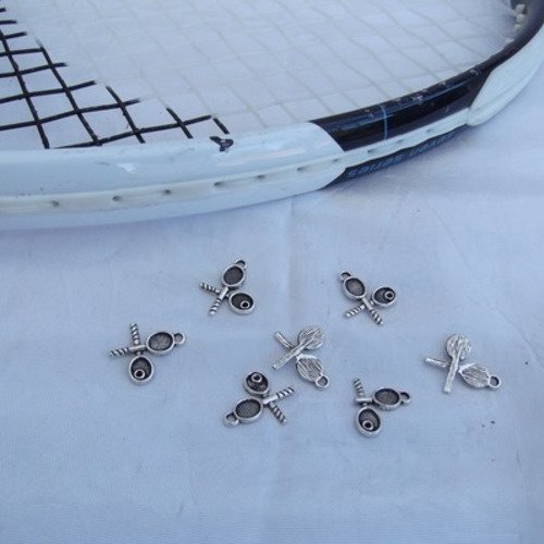 Lot de 5 breloques raquettes de tennis argent tibétain 19x16mm